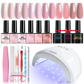 LIMEGIRL Gel Nail Polish Set 6 Color Set with UV Nail Light and Nail Tools, Soaking Nail Set, for Beginners DIY Nail Set (Color: ZH644-3)